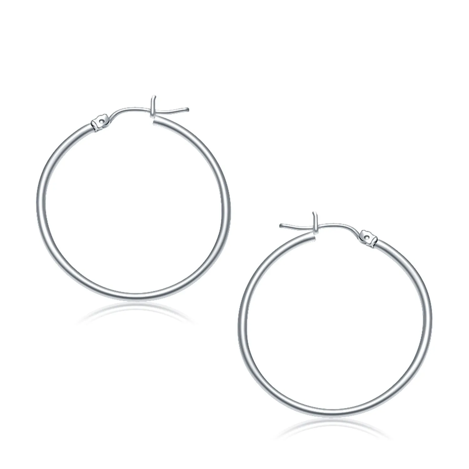 14k White Gold Polished Hoop Earrings (30 mm)-rx90072