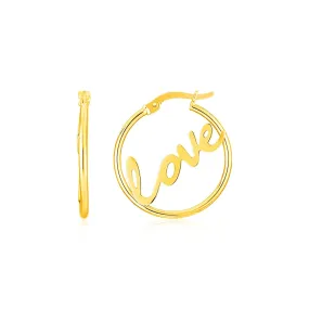 14K Yellow Gold Love Hoop Earrings-rx85972