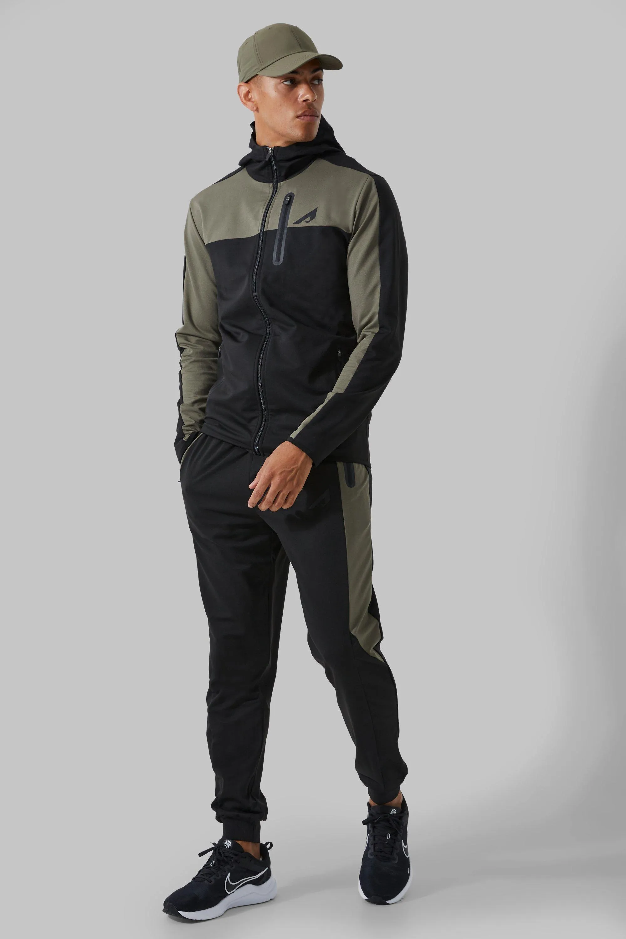 Active Colour Block Funnel Hooded Tracksuit | boohooMAN UK