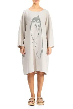 Balloon Splash Taupe Linen Tunic Dress