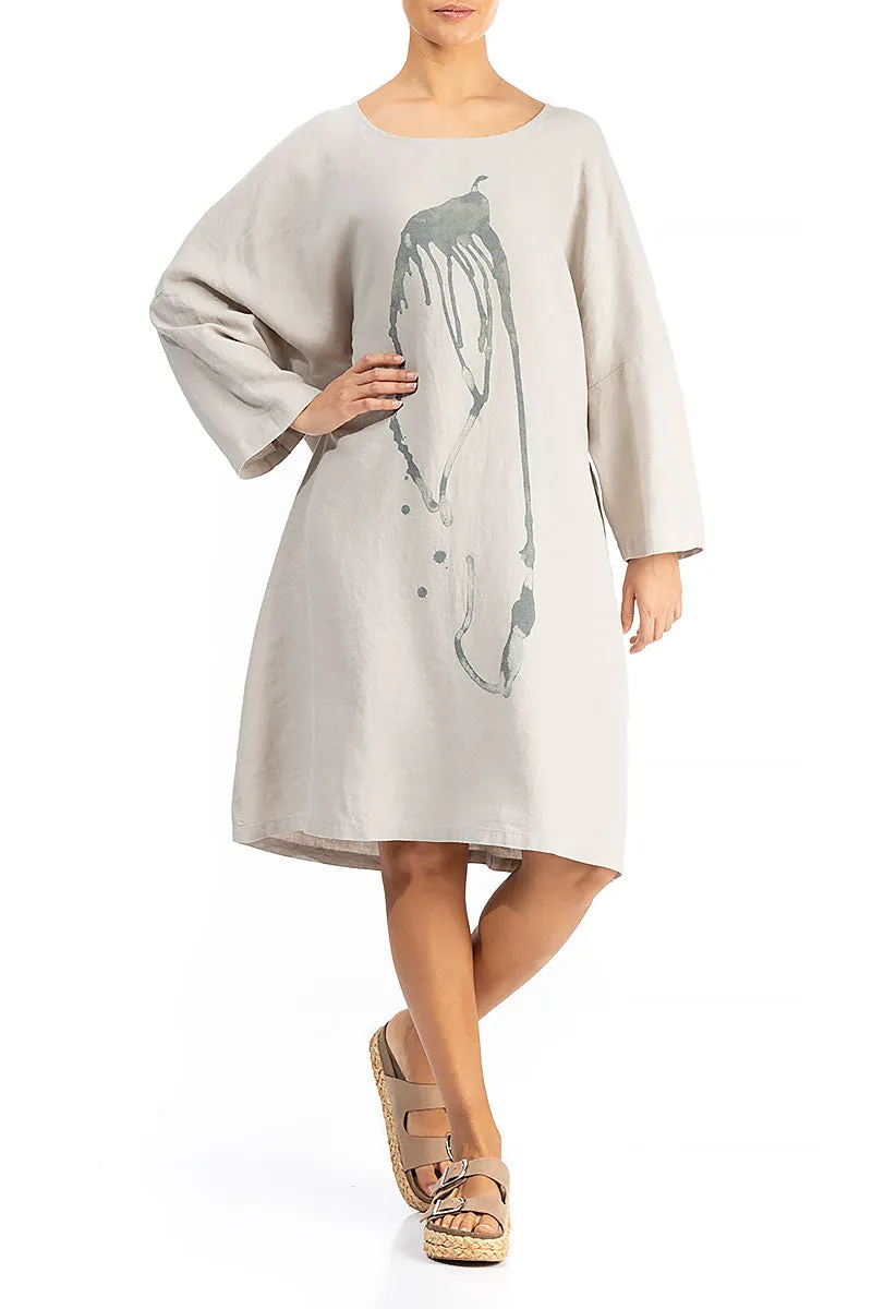 Balloon Splash Taupe Linen Tunic Dress