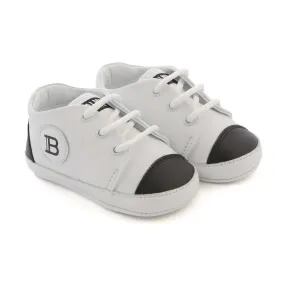 Balmain White And Black Leather Mini Sneakers For Baby Girl