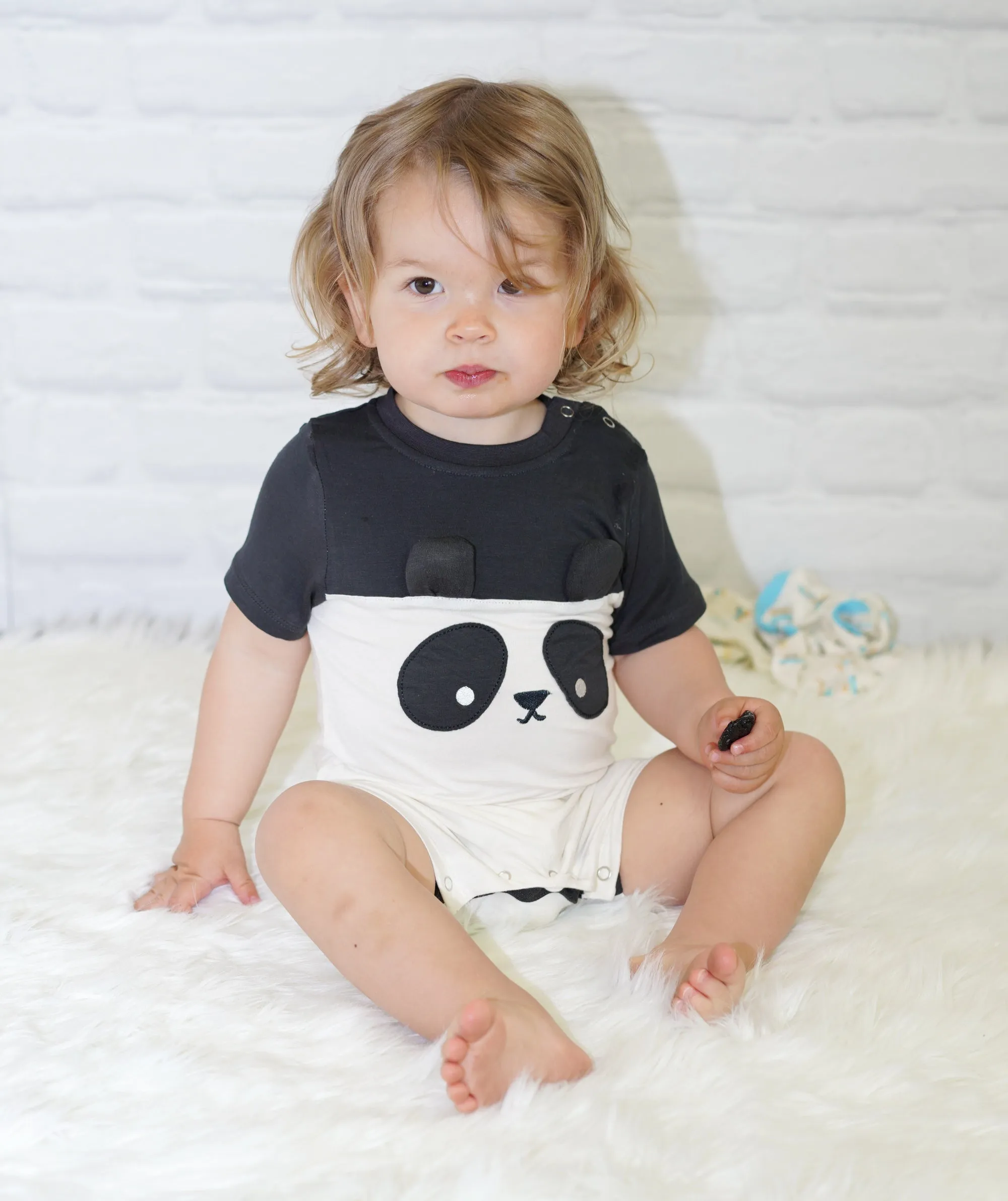 Bamboo Short Sleeve Romper (Feather/Panda)