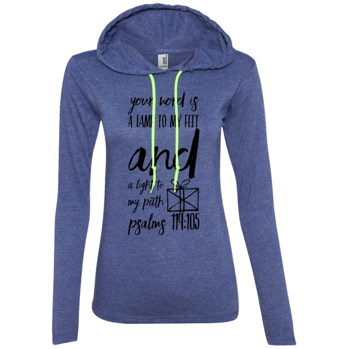 Bible Verse Ladies' Long Sleeve T-Shirt Hoodie - Your Word Is Light To My Path ~Psalm 119:105~ Design 18 (Black Font)