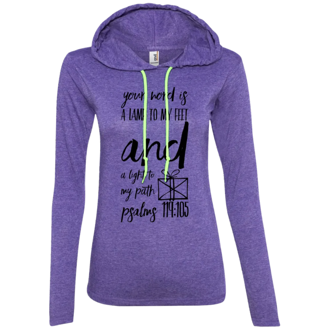 Bible Verse Ladies' Long Sleeve T-Shirt Hoodie - Your Word Is Light To My Path ~Psalm 119:105~ Design 18 (Black Font)