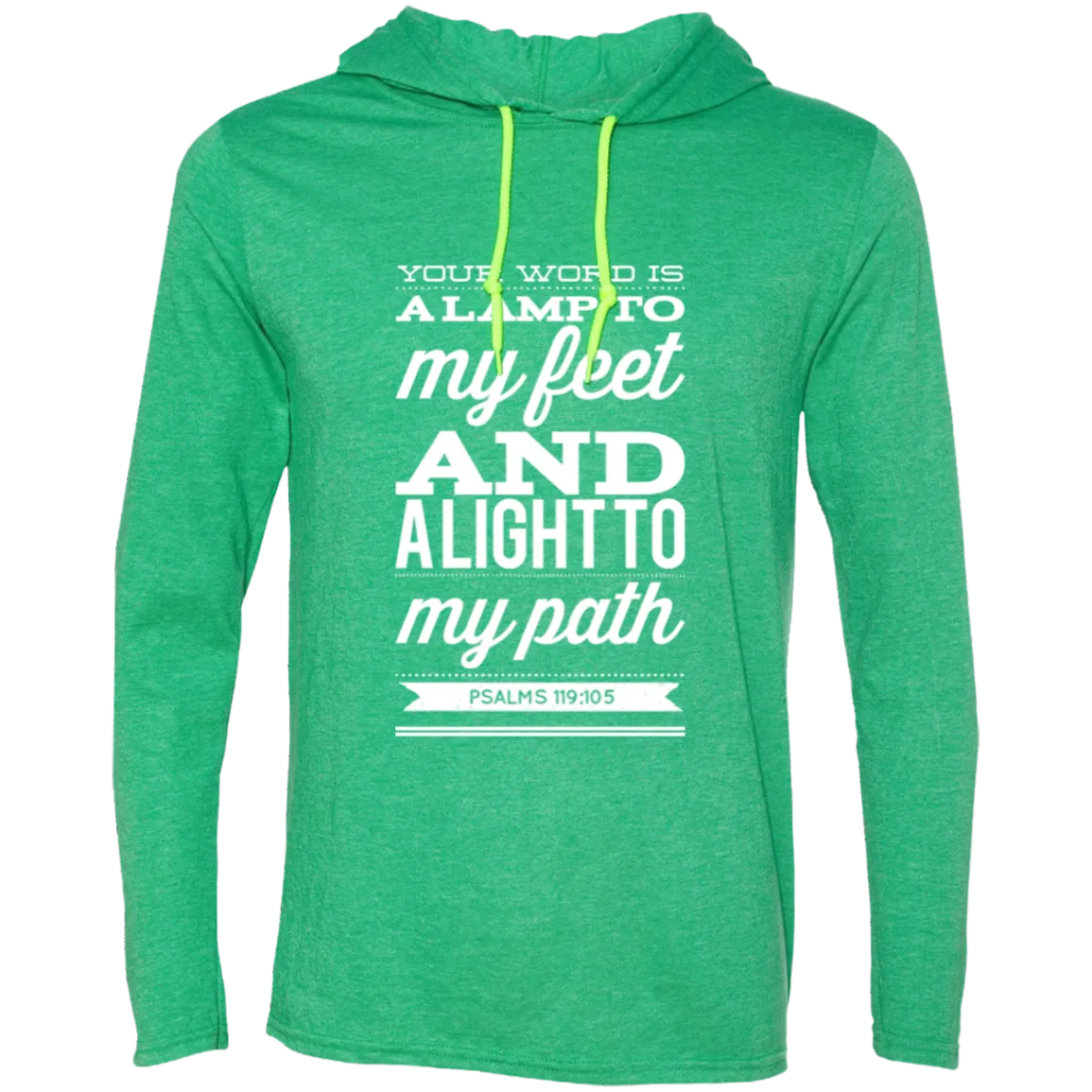 Bible Verse Men Long Sleeve T-Shirt Hoodie - Your Word Is Light To My Path ~Psalm 119:105~ Design 15 (White Font)