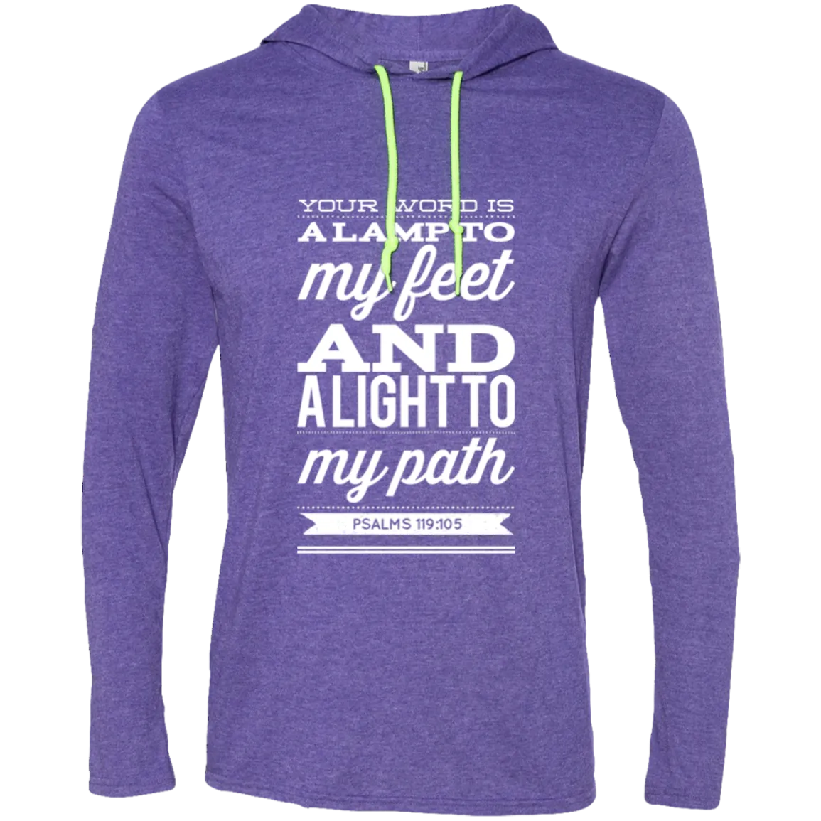 Bible Verse Men Long Sleeve T-Shirt Hoodie - Your Word Is Light To My Path ~Psalm 119:105~ Design 15 (White Font)