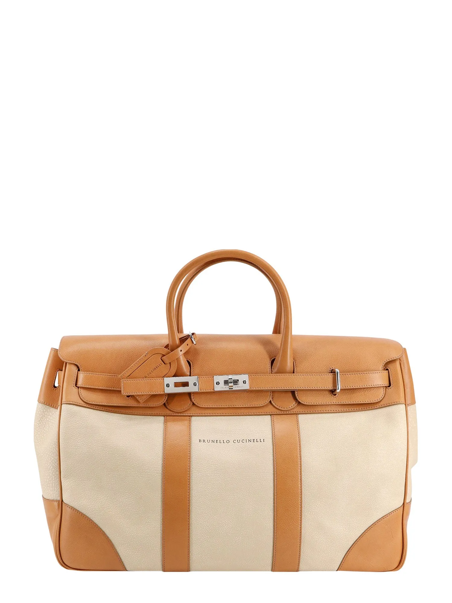 Bicolor leather duffle bag with logo