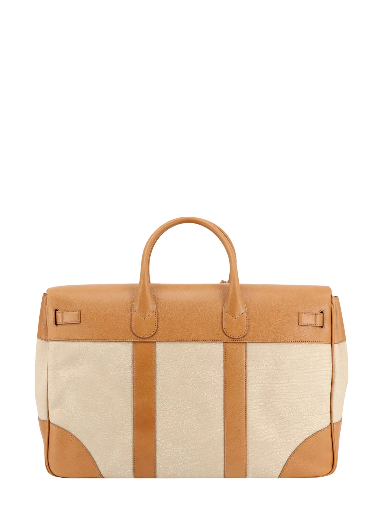 Bicolor leather duffle bag with logo