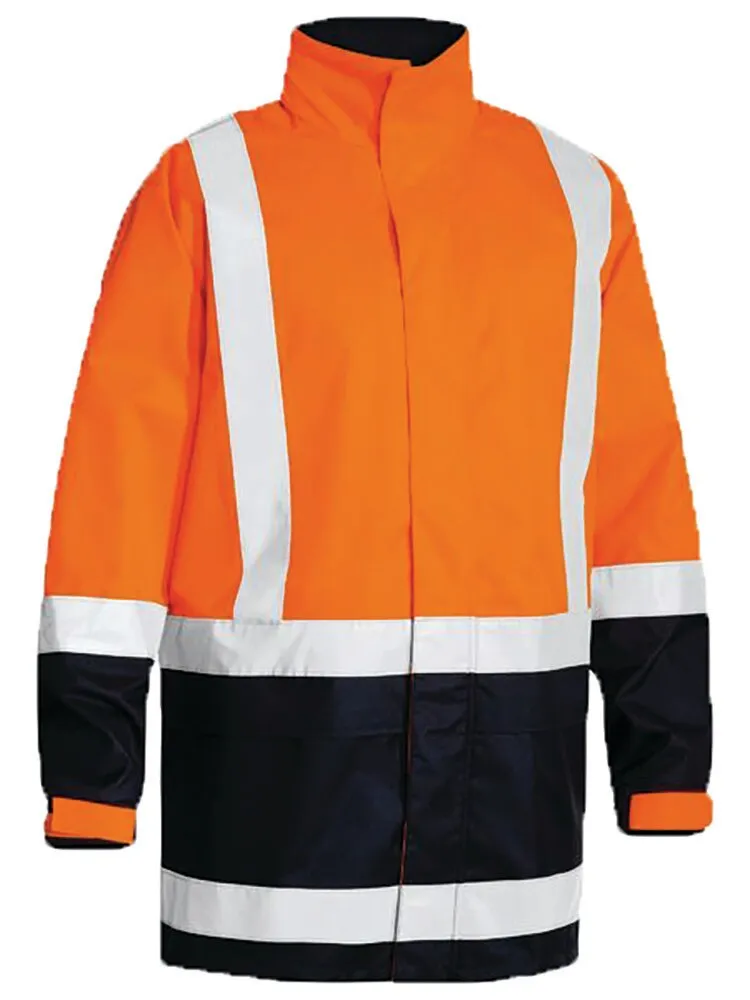 Bisley Workwear BJ6766T TT05 Mens Taped Hi-Vis Rain Shell Jacket - Recycled - Orange/Navy - XS