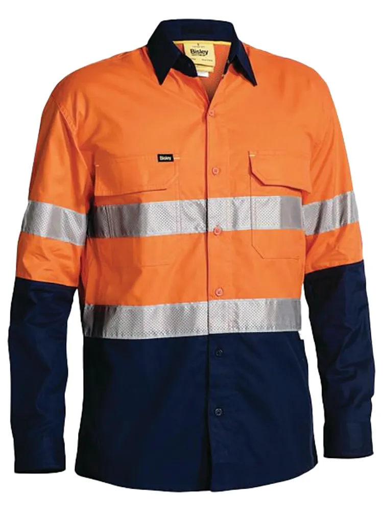 Bisley Workwear BS6415T X Airflow Men's 2-Tone Long Sleeve Hi-Vis Shirt - Perforated Reflective Tape - Ventilation - Cotton 