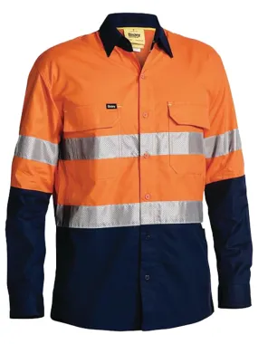 Bisley Workwear BS6415T X Airflow Men's 2-Tone Long Sleeve Hi-Vis Shirt - Perforated Reflective Tape - Ventilation - Cotton 