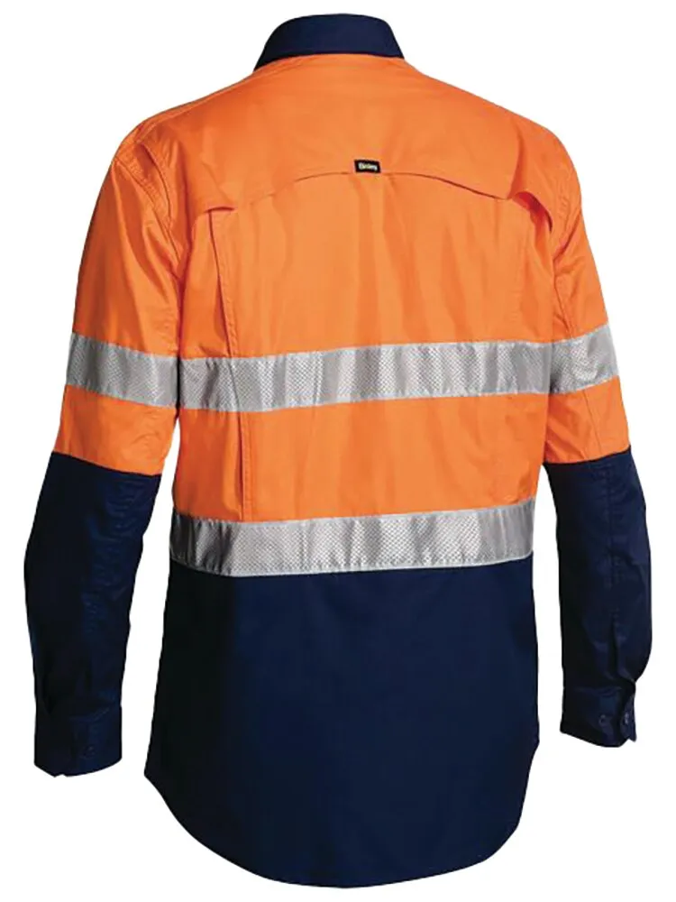 Bisley Workwear BS6415T X Airflow Men's 2-Tone Long Sleeve Hi-Vis Shirt - Perforated Reflective Tape - Ventilation - Cotton 