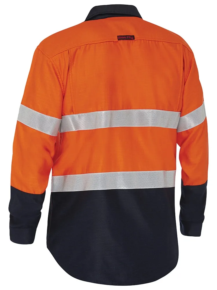 Bisley Workwear BS8338T Apex 160 - Taped Hi-Vis Ultra FR PPE1 - Ripstop Vented Shirt - Orange/Navy - XS