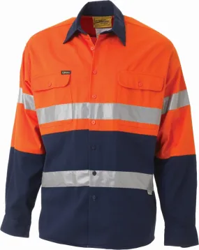 Bisley Workwear BT6456 Hi-Visibility Long Sleeve Shirt - Drill - Cotton - Day/Night - Reflective Tape - Orange/Navy - S