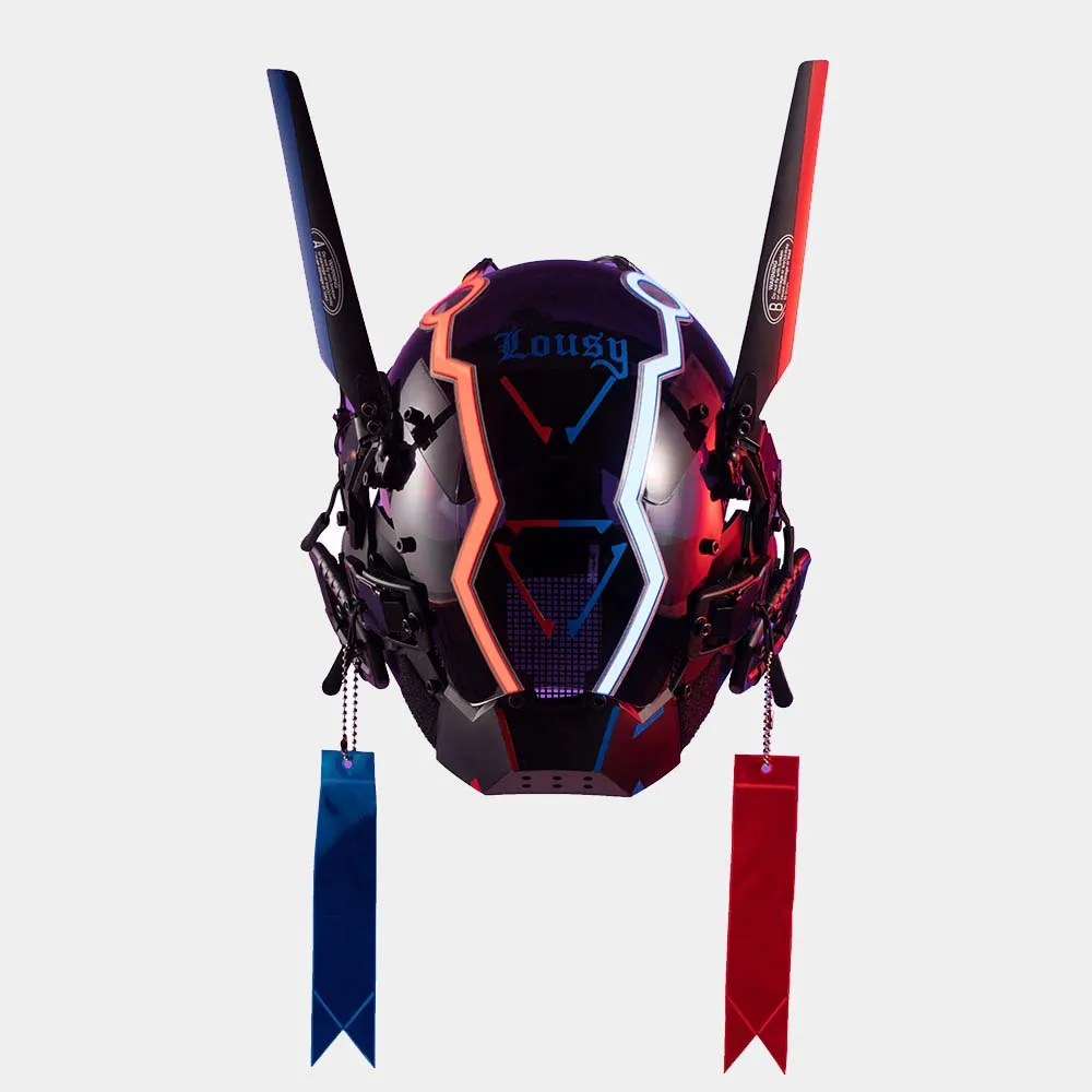 Blue and Red Cyberpunk Helmet