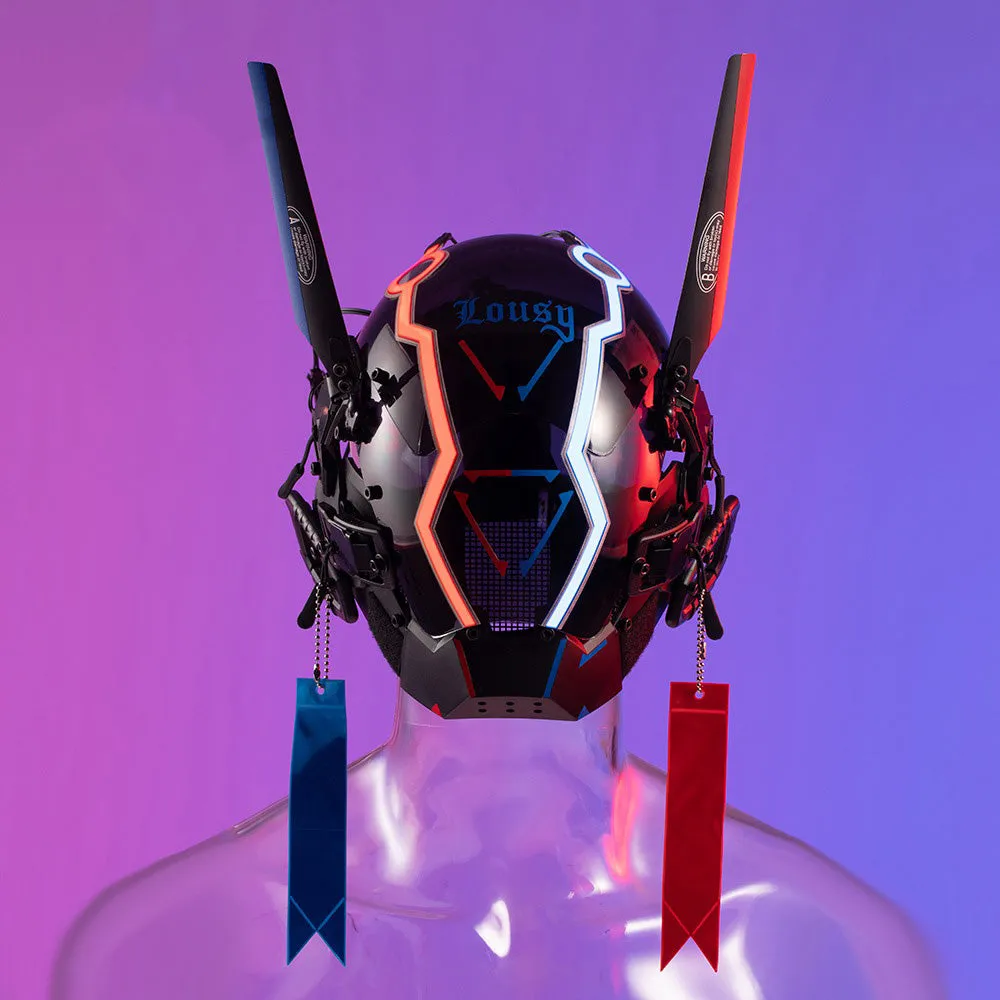 Blue and Red Cyberpunk Helmet