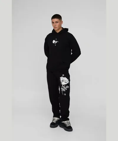 boohooMAN Mens Pour Homme Rose Print Tracksuit