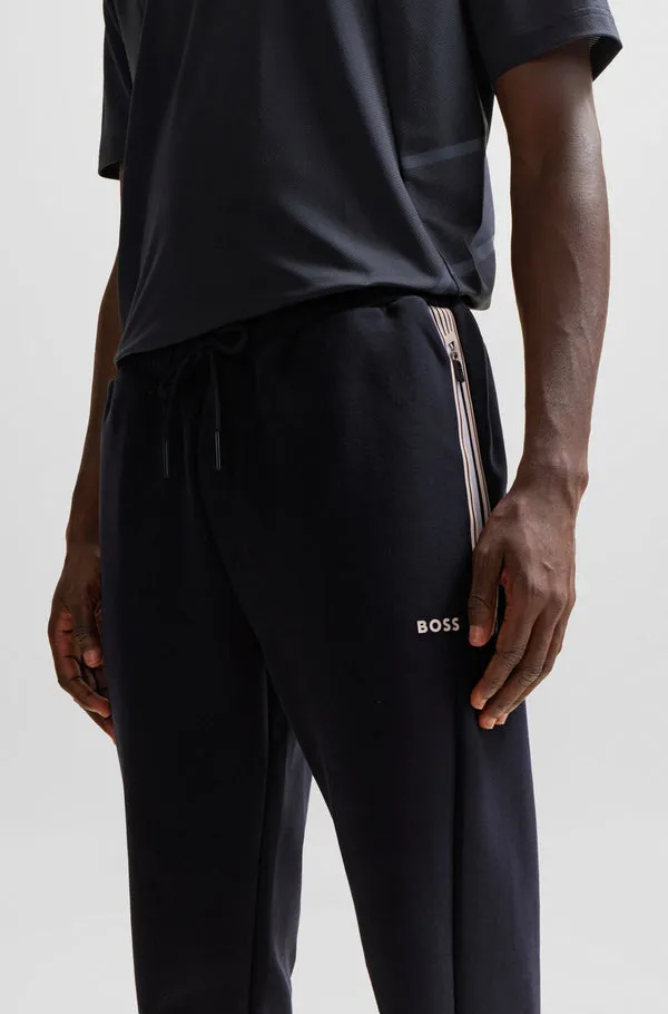 BOSS GREEN Boss Cotton-Blend HD Logo Print Tracksuit Bottoms - Navy