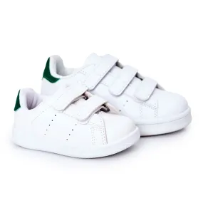 Children's white and green sneakers California with Velcro