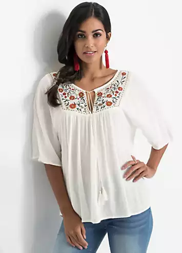 Embroidered Short Sleeve Tunic by bonprix | Look Again