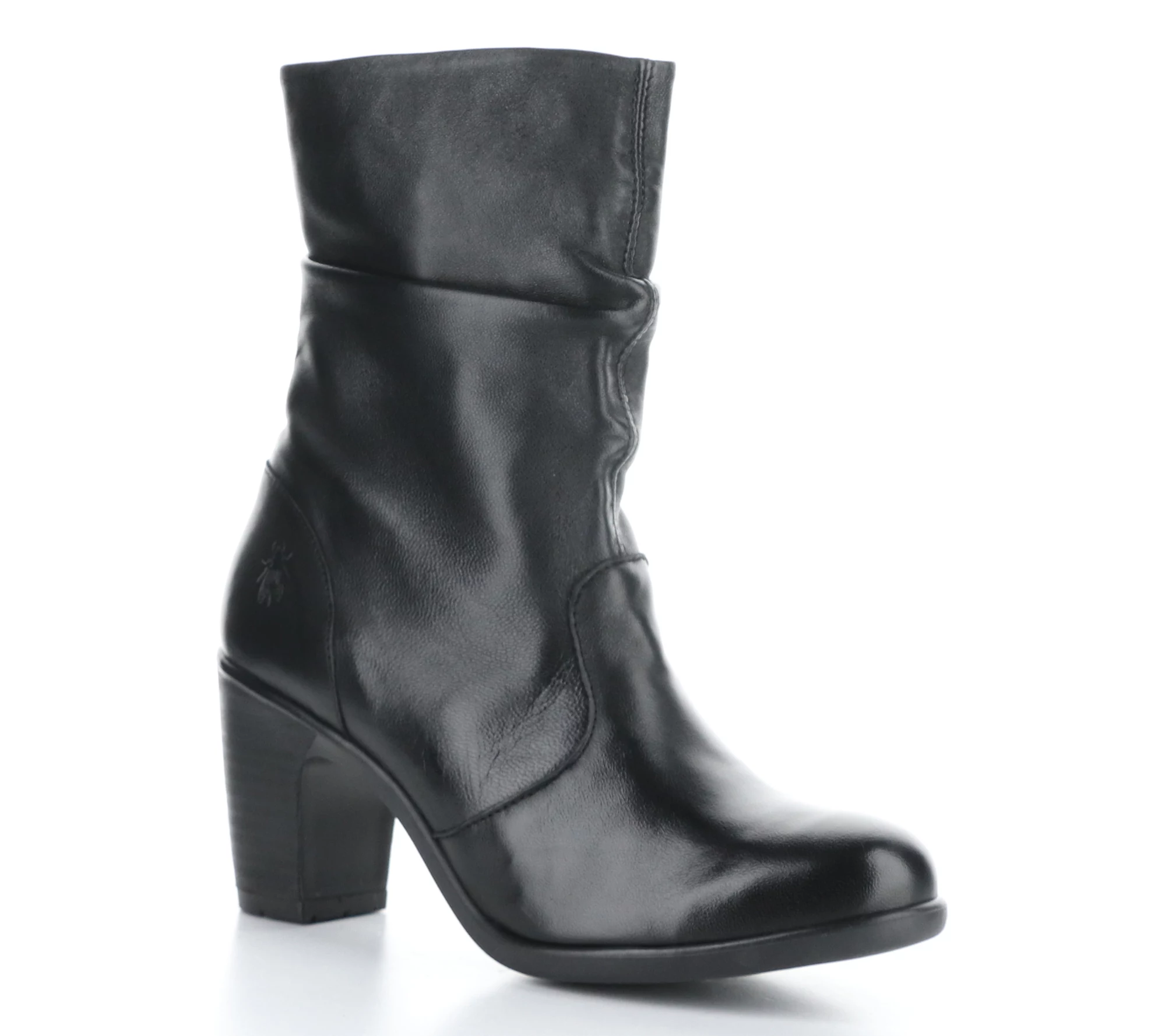 Fly London Ruched Leather Heeled Boot- Klei