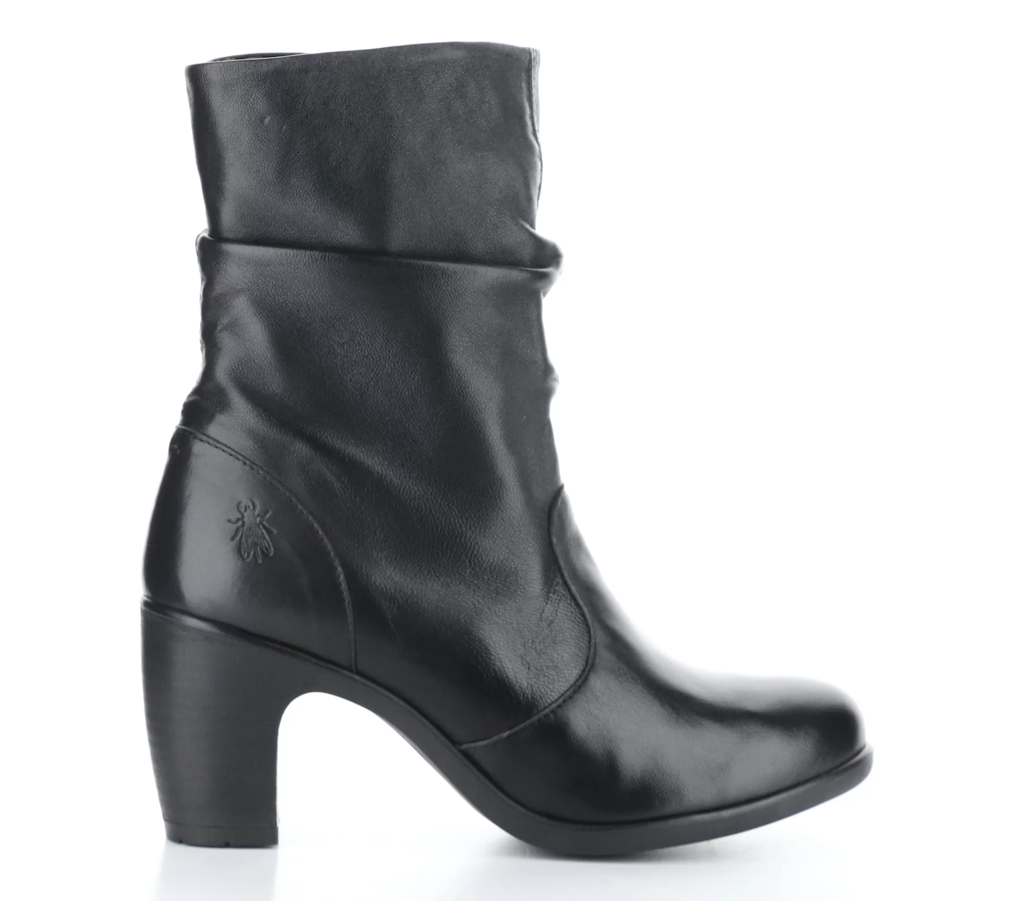 Fly London Ruched Leather Heeled Boot- Klei