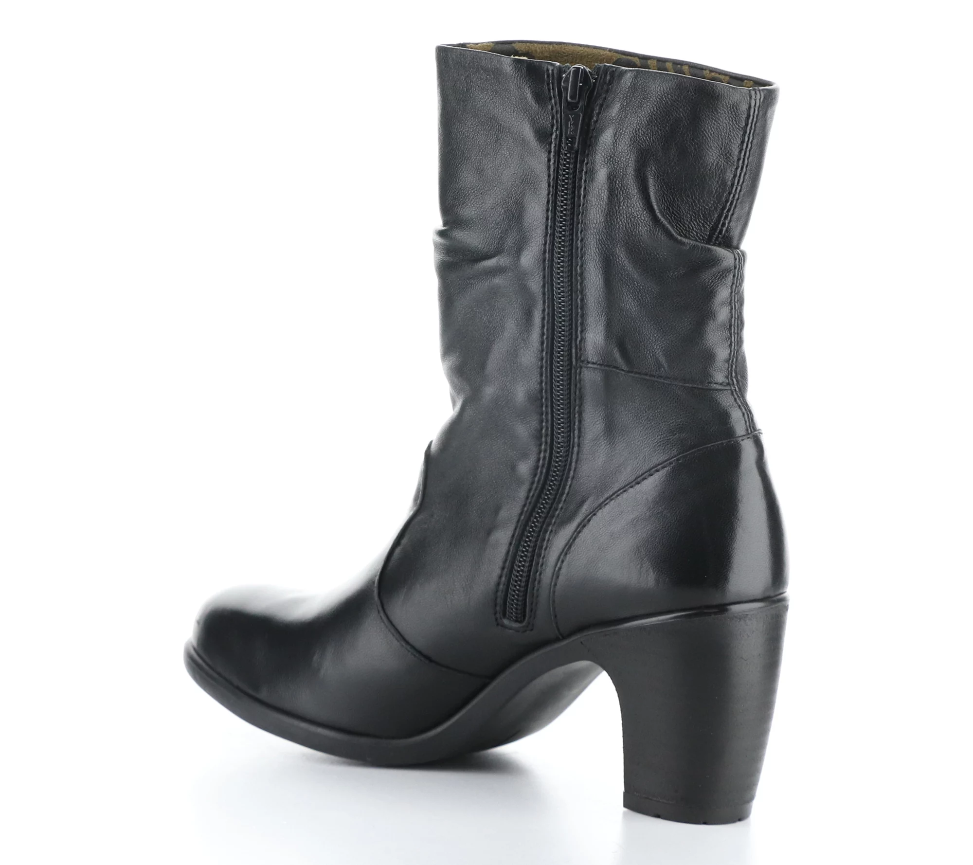 Fly London Ruched Leather Heeled Boot- Klei