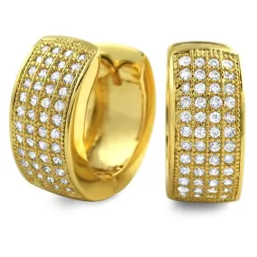 Gold Thick 4 Row Hoops CZ Huggie Earrings