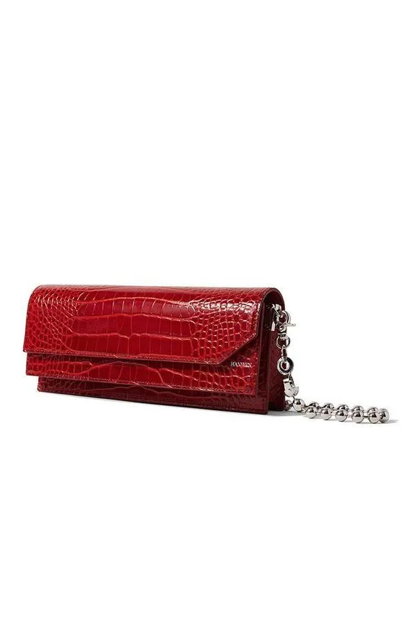 Hanwen Naomi Croc Slim Shoulder Bag - Red 