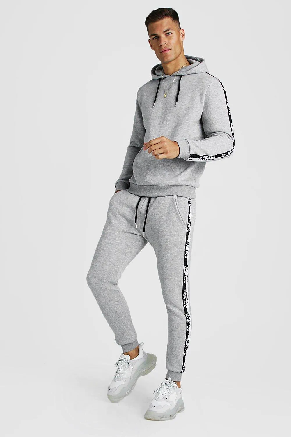 Hooded Tracksuit With MAN Tape | boohooMAN UK