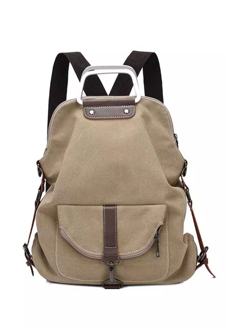 Lara Women's Canvas Zipper Backpack - Khaki