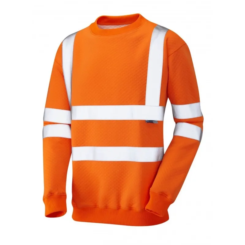 Leo Workwear EcoViz SS05 Winkleigh Hi-Vis Thermal Crew Neck Orange Sweatshirt