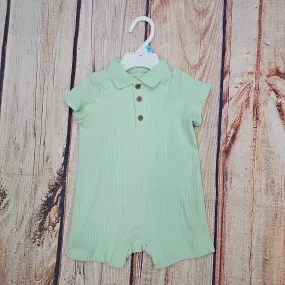 LITTLE ME GREEN SS POLO ROMPER