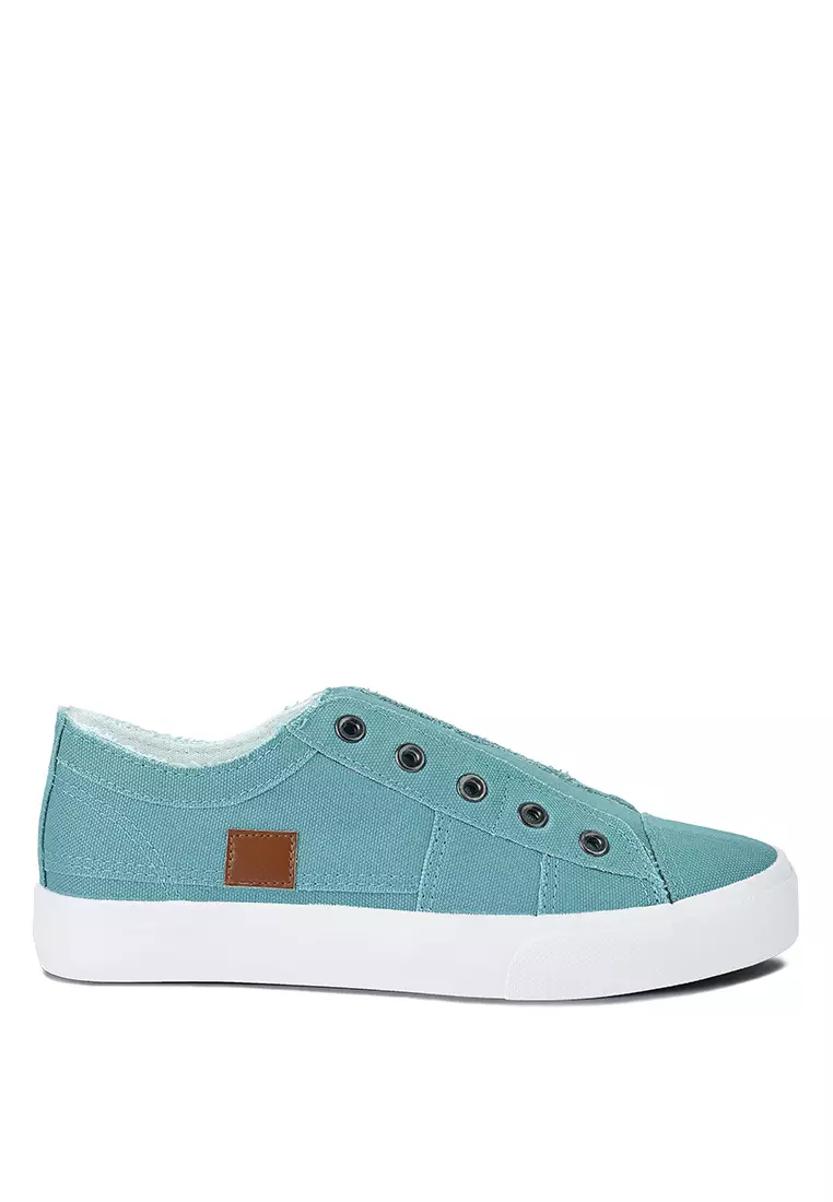 London Rag Light Blue Raw Trim Solid Canvas Sneakers