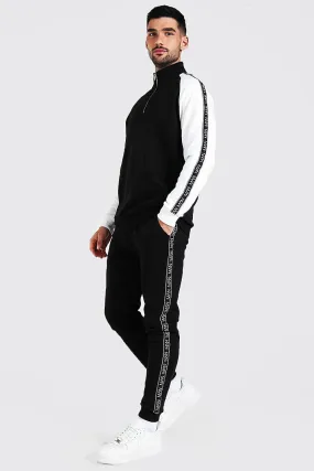 Man Funnel Neck Contrast Sleeve Tracksuit | boohooMAN UK