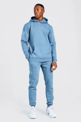 Man Roman Sleeve Print Hooded Tracksuit | boohooMAN UK