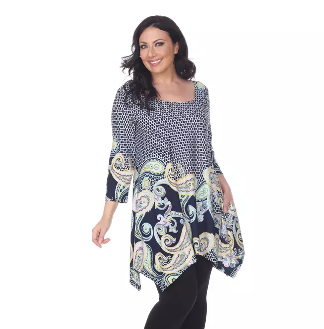 Navy Paisley Print Plus Size Tunic Top