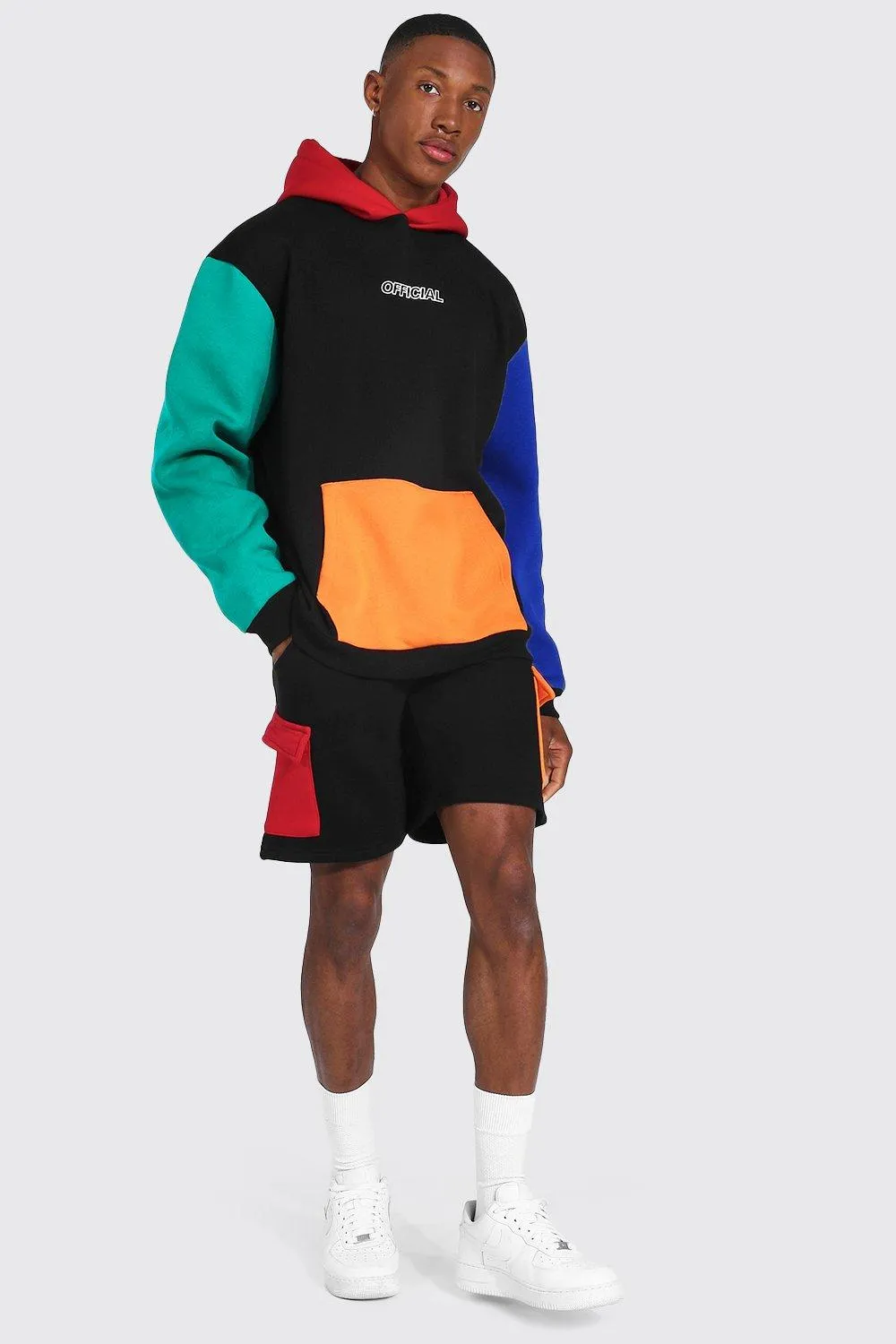 Oversized Cargo Colour Block Short Tracksuit | boohooMAN UK