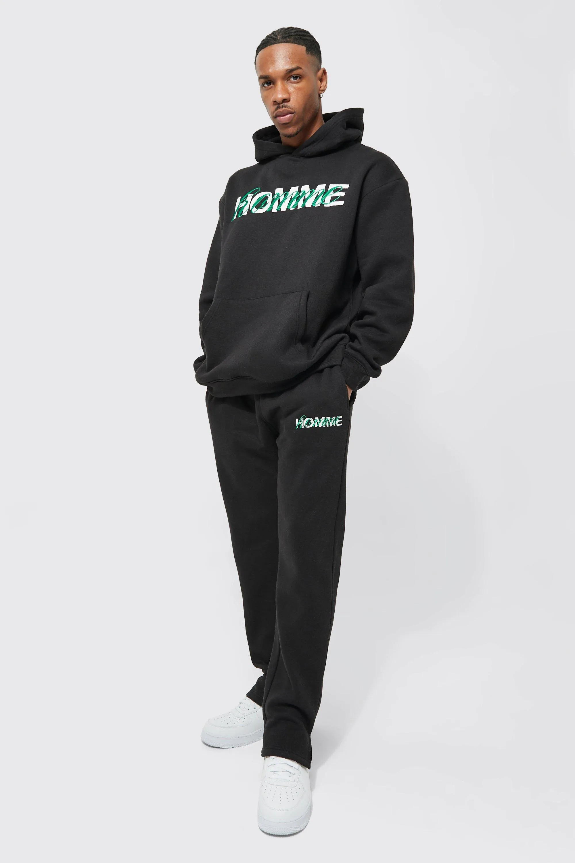 Oversized Homme Slogan Hooded Tracksuit | boohooMAN UK