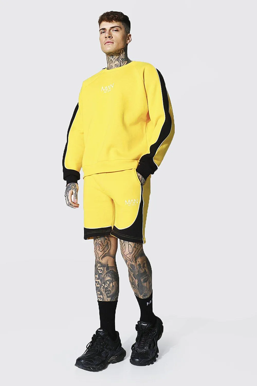 Oversized Man Side Panel Short Tracksuit | boohooMAN UK