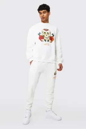 Oversized Skull Graphic Sweatshirt Tracksuit