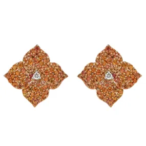 Piranesi Large Orange Sapphire Floral Stud Earrings