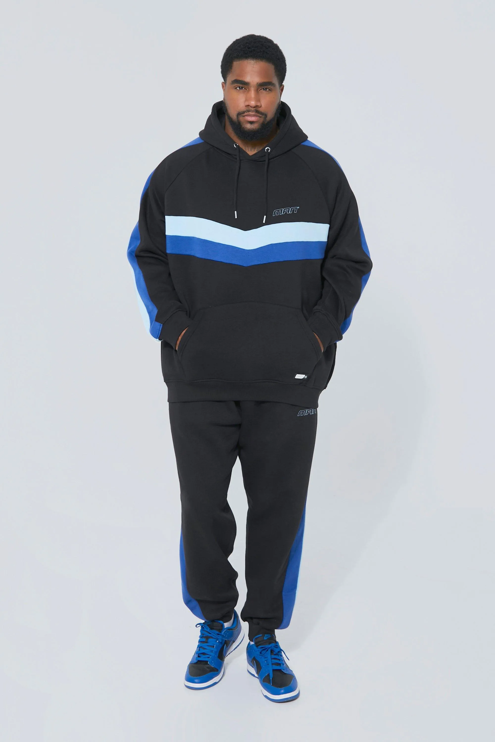 Plus Man Colour Block Hooded Tracksuit | boohooMAN UK