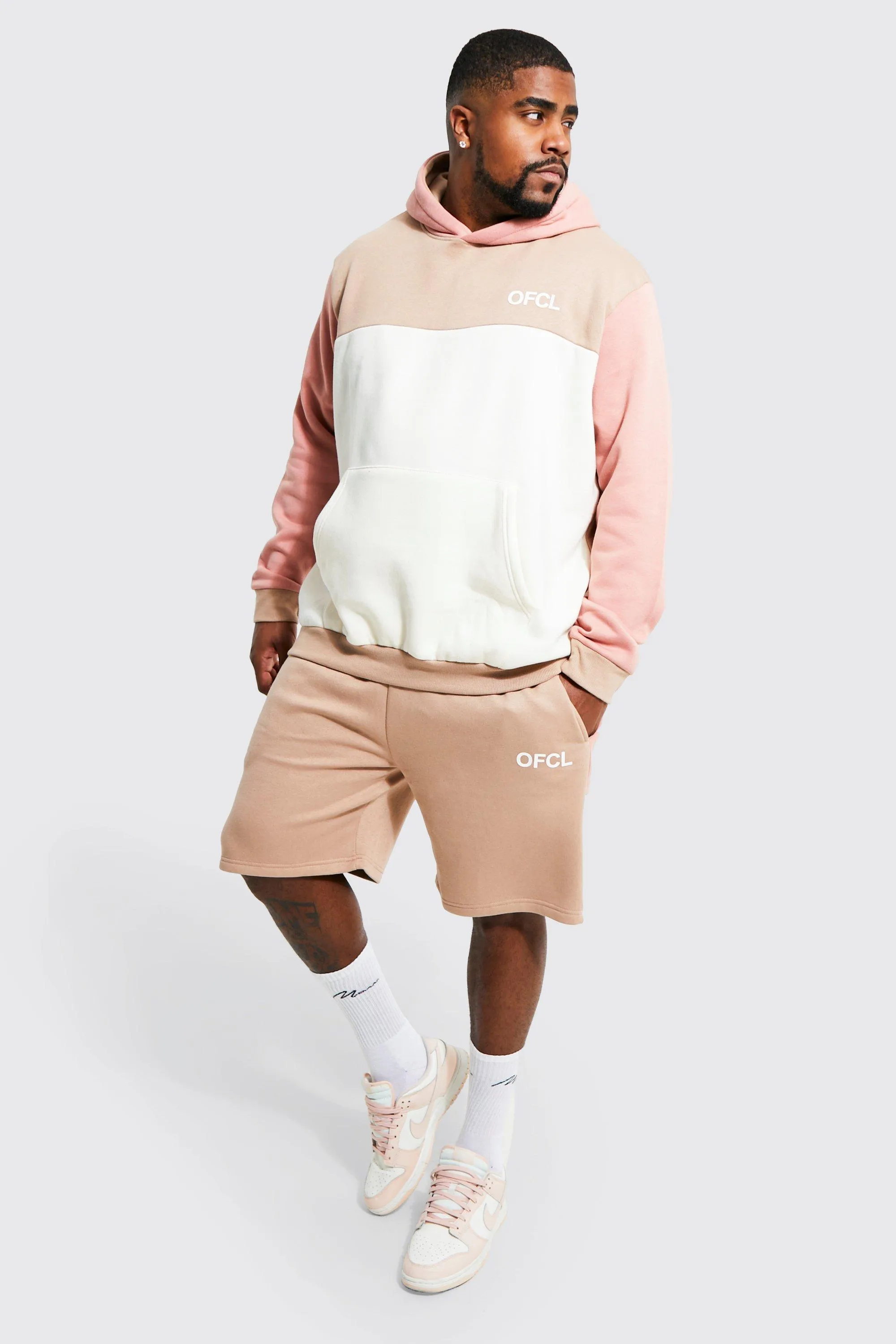 Plus Ofcl Colour Block Short Tracksuit | boohooMAN UK