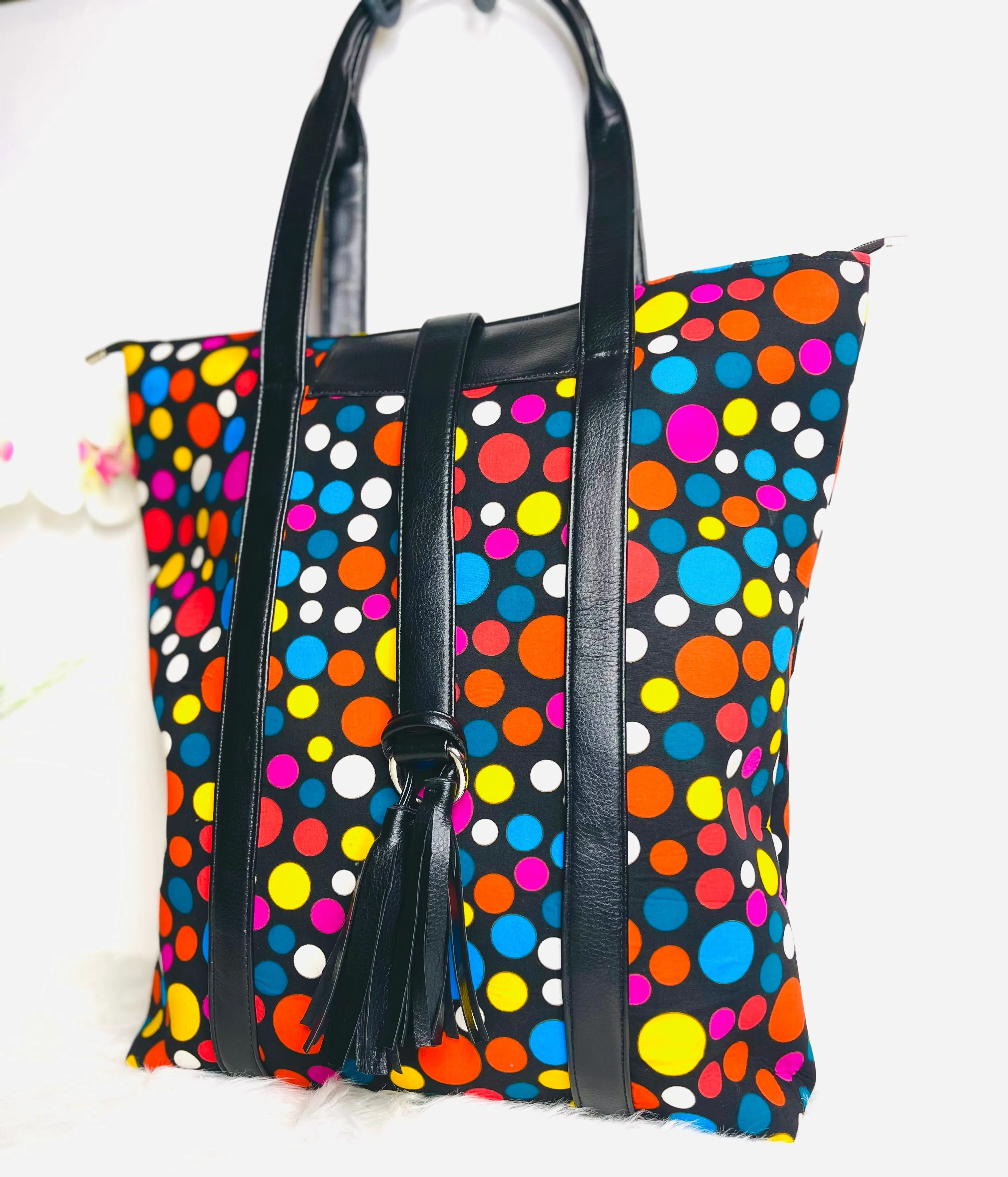 Polkadot Oversized Nurses  Bag with Leather Tassels