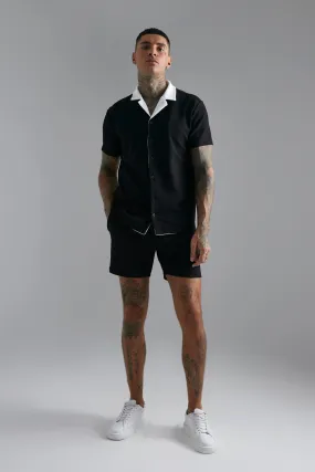 Short Sleeve Jersey Textured Shirt And Short | boohooMAN UK