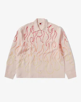 Sky High Farm Workwear Unisex Flame Embroidered Shirt  Pink