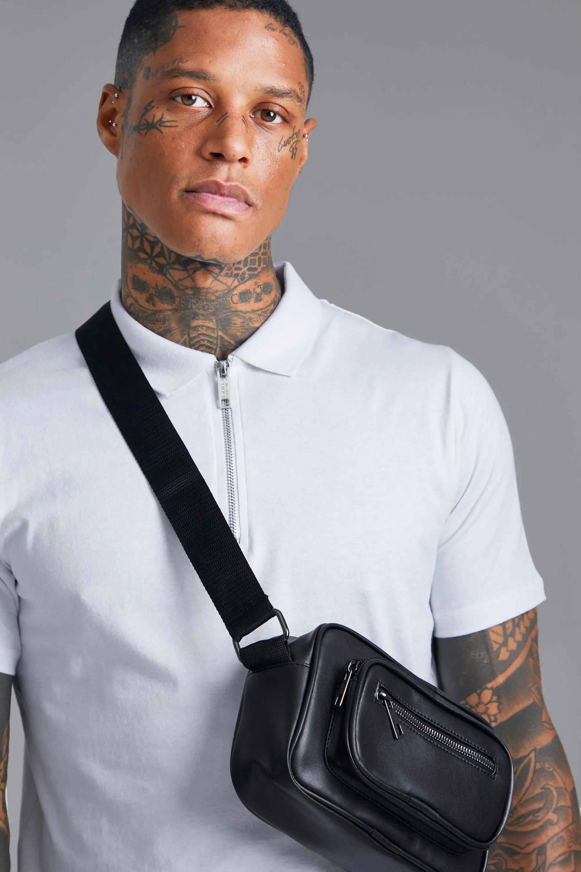 Smart Leather Look Box Bag | boohooMAN UK