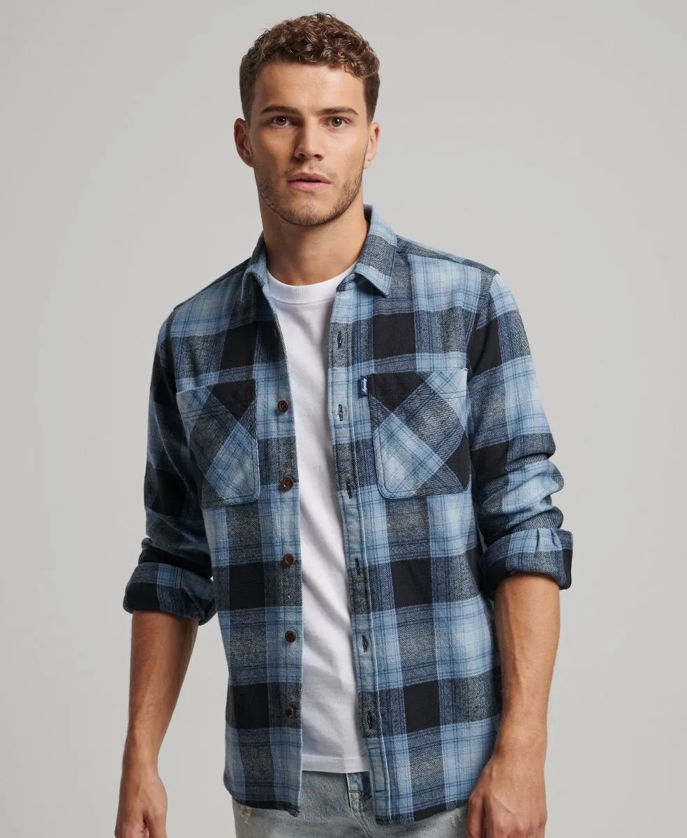 Superdry Vintage Check Long Sleeve Over Shirt Workwear Blue Ombre Blue